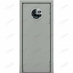 Маятниковая пластиковая дверь с иллюминатором (цвет: серый)