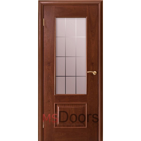 Межкомнатная дверь Марсель, остекленная (печать на сатинате решетка, цвет: красное дерево)