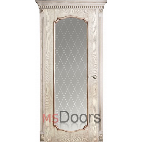 Межкомнатная дверь Венеция 2, остекленная (гравировка ромбы, цвет: патина)