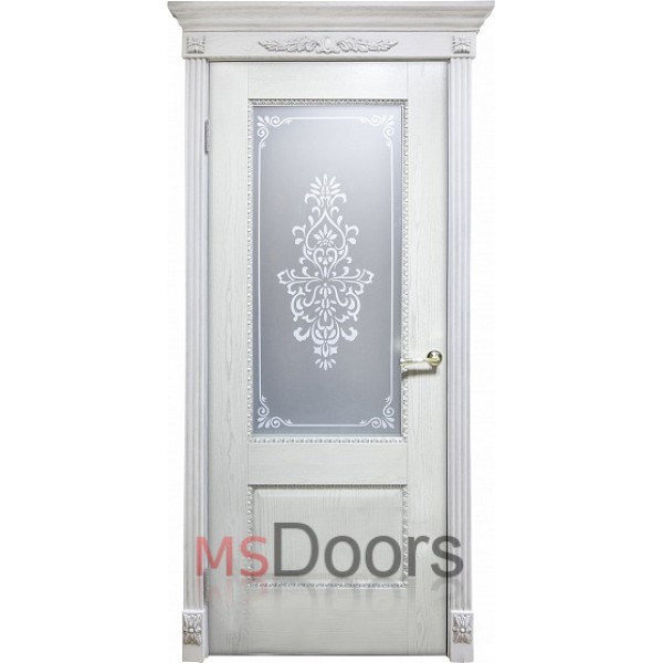 Межкомнатная дверь Александрия 2, остекленная (пескоструй вензель, цвет: серебряная патина)