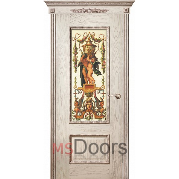 Межкомнатная дверь Марсель с декором, остекленная (цвет: патина)