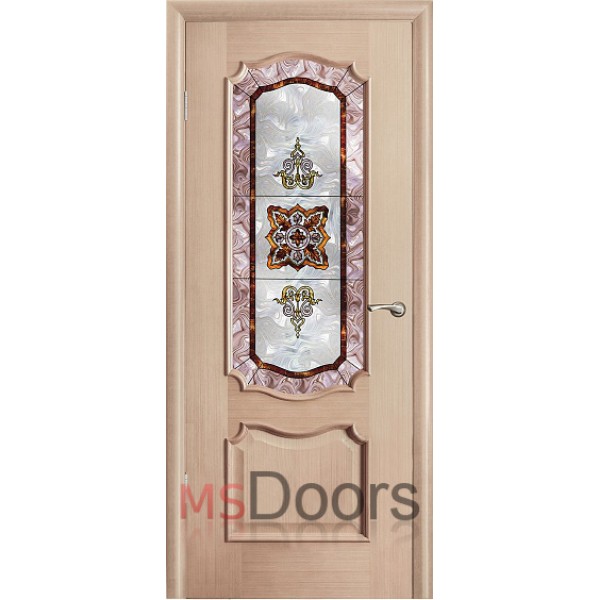 Межкомнатная дверь Венеция, остекленная (витраж, цвет: беленый дуб)