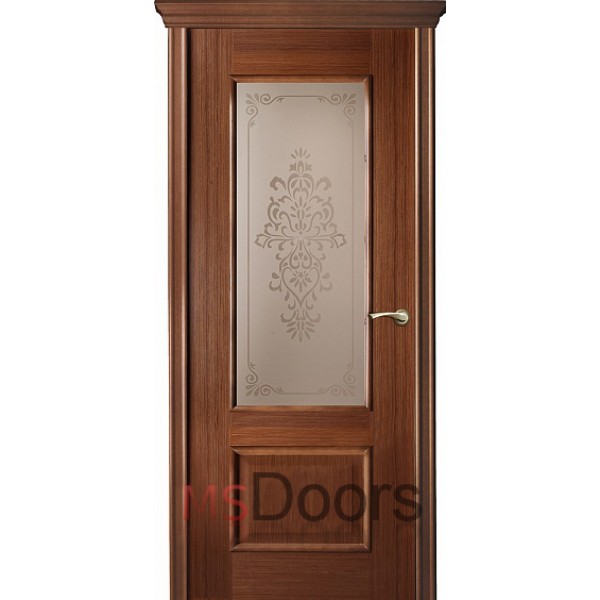 Межкомнатная дверь Марсель, остекленная (пескоструй вензель, цвет: красное дерево)
