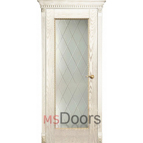 Межкомнатная дверь Александрия, остекленная (гравировка ромб, цвет: золотая патина)