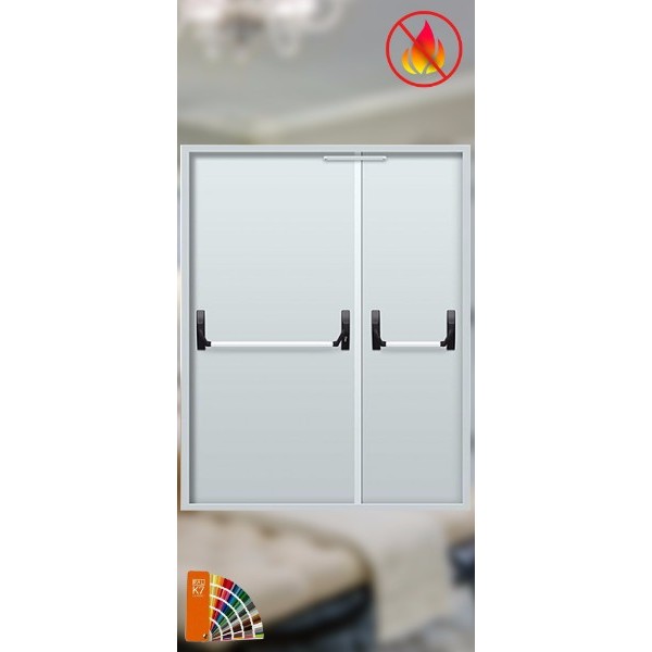Противопожарная глухая двупольная металлическая дверь EI-60 со штангой антипаника, до 2,52 м²