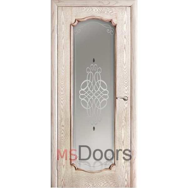 Межкомнатная дверь Венеция 2, остекленная (фьюзинг ажур, цвет: патина)