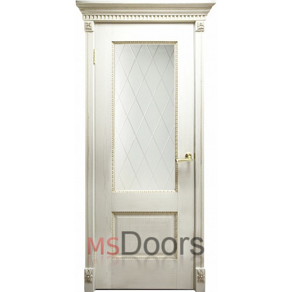 Межкомнатная дверь Александрия 2, остекленная (гравировка ромб, цвет: золотая патина)