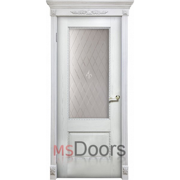Межкомнатная дверь Александрия 2, остекленная (гравировка британия, цвет: серебряная патина)