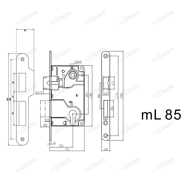 Замок под цилиндр ML85SN (матовый никель)