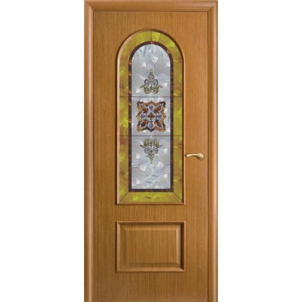 Межкомнатная дверь Арка, остекленная, художественное стекло (цвет: орех)