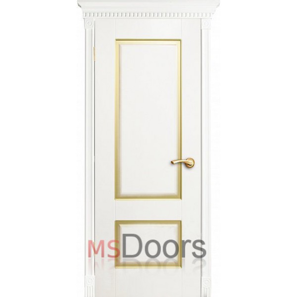 Межкомнатная дверь Марсель с фрезой, глухая (цвет: белая эмаль с золотой патиной)