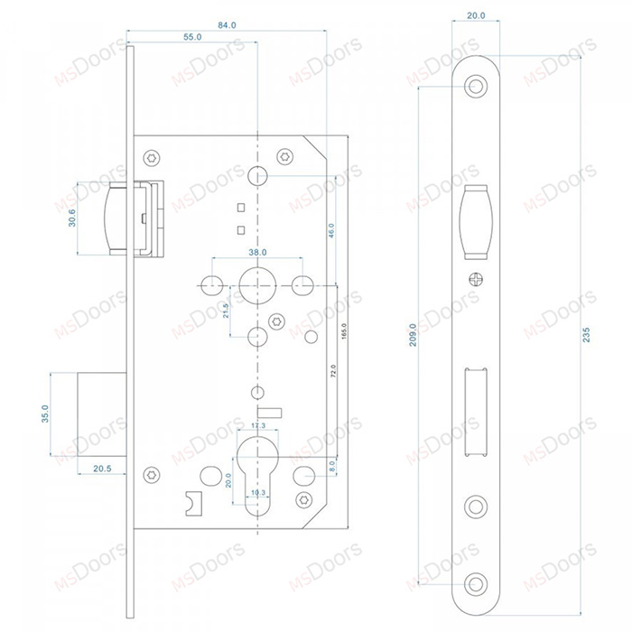 Замок дверной с роликом DL401R/C/55/20/SSS