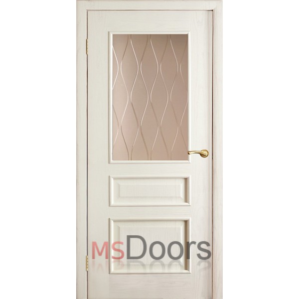 Межкомнатная дверь Версаль, остекленная (гравировка волна, цвет: эмаль белая)