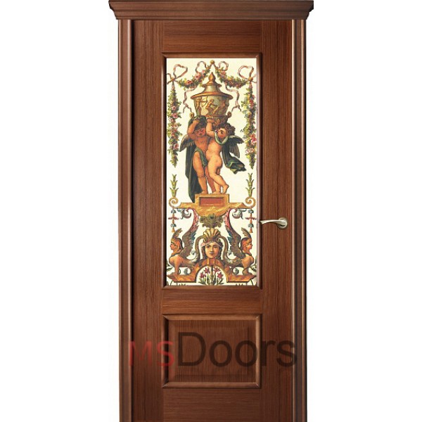 Межкомнатная дверь Марсель, остекленная (фотопечать, цвет: красное дерево)