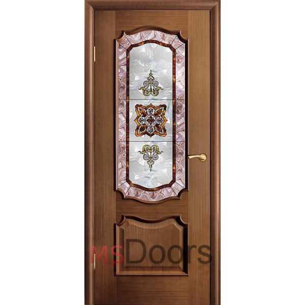 Межкомнатная дверь Венеция, остекленная (витраж, цвет: орех)