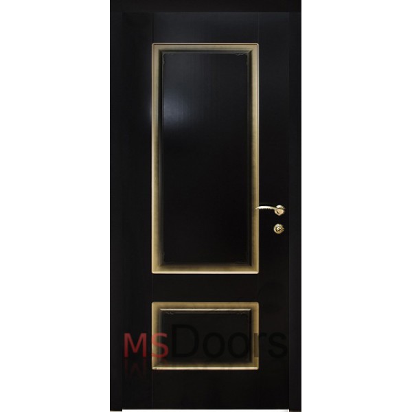 Межкомнатная дверь Марсель с фрезой, глухая (цвет: черная эмаль с золотой патиной)