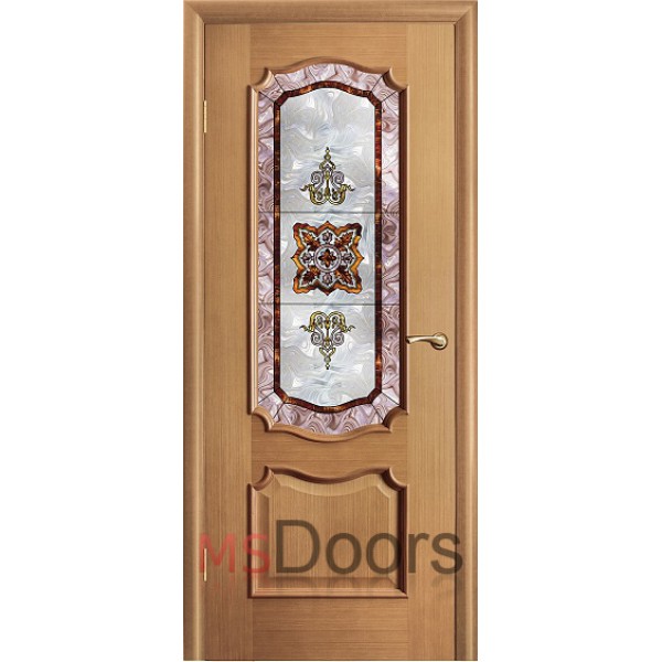 Межкомнатная дверь Венеция, остекленная (витраж, цвет: дуб)