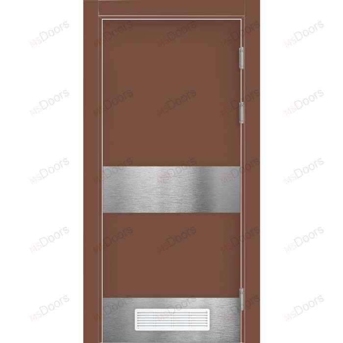 Дверь с 2 отбойными пластинами и решеткой крашенная (цвет: RAL 8002)