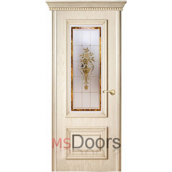 Межкомнатная дверь Мадрид остекленный (заливной витраж, цвет: золотая патина)