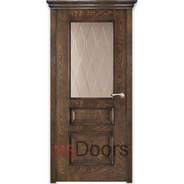 Межкомнатная дверь Версаль, остекленная (гравировка волна, цвет: дуб коньячный)