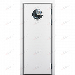 Маятниковая пластиковая дверь с иллюминатором (цвет: белый)