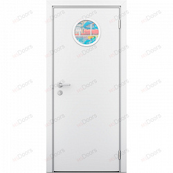 Пластиковая дверь Poseidon однопольная с иллюминатором (цвет: белый)