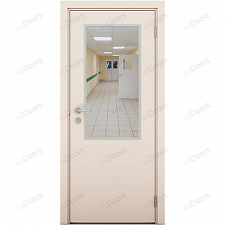 Пластиковая дверь Poseidon однопольная со стеклом (цвет: кремовый)