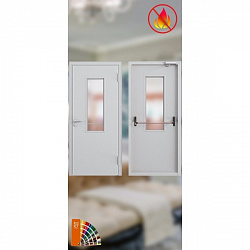 Противопожарная остекленная металлическая дверь со штангой антипаника EI-60, 2100*1000 мм