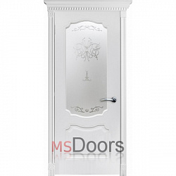 Межкомнатная дверь Венеция фреза, остекленная (контурный витраж, цвет: эмаль белая)