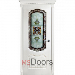 Межкомнатная дверь Венеция фреза, остекленная (витраж, цвет: эмаль белая)