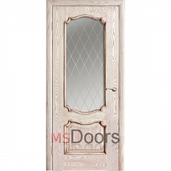 Межкомнатная дверь Венеция, остекленная (гравировка ромбы, цвет: патина)