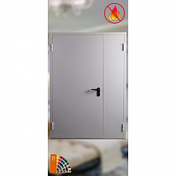 Противопожарная глухая двупольная металлическая дверь EI-60 с замком антипаника, до 2,52 м²