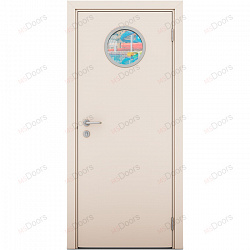 Пластиковая дверь Poseidon однопольная с иллюминатором (цвет: кремовый)