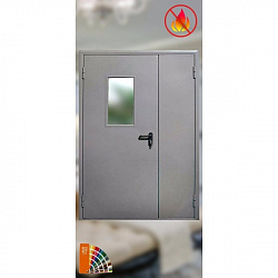Противопожарная остеклённая двупольная металлическая дверь EI-60, до 2,52 м²