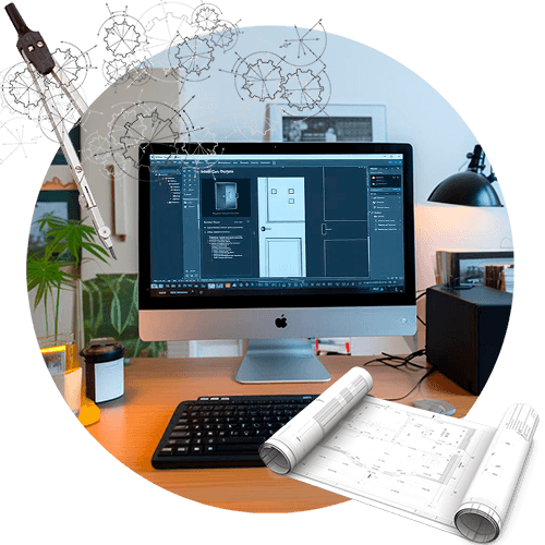 Изображение компьютера с открытой программой для проектирования